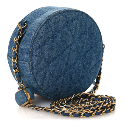 Chanel Denim Quilted Round Pearl Crush Clutch With Chain Blue 3 of 11