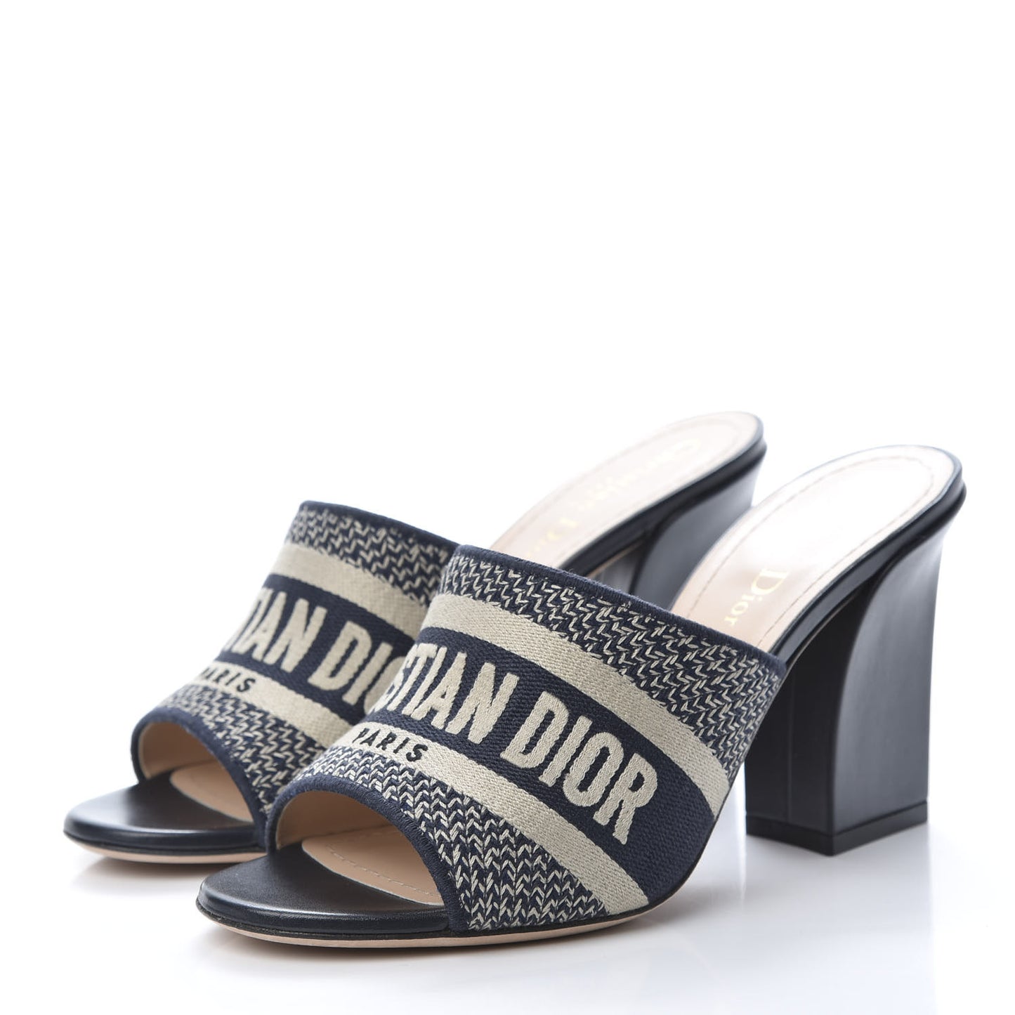 Cotton Embroidered D-Way Heeled Slide Sandal 37 Deep Blue