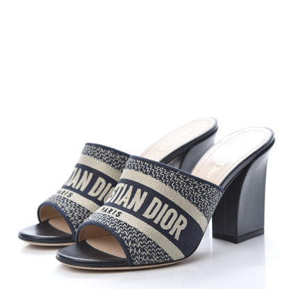 Christian Dior Cotton Embroidered D-Way Heeled Slide Sandal 37 Deep Blue 3 of 9