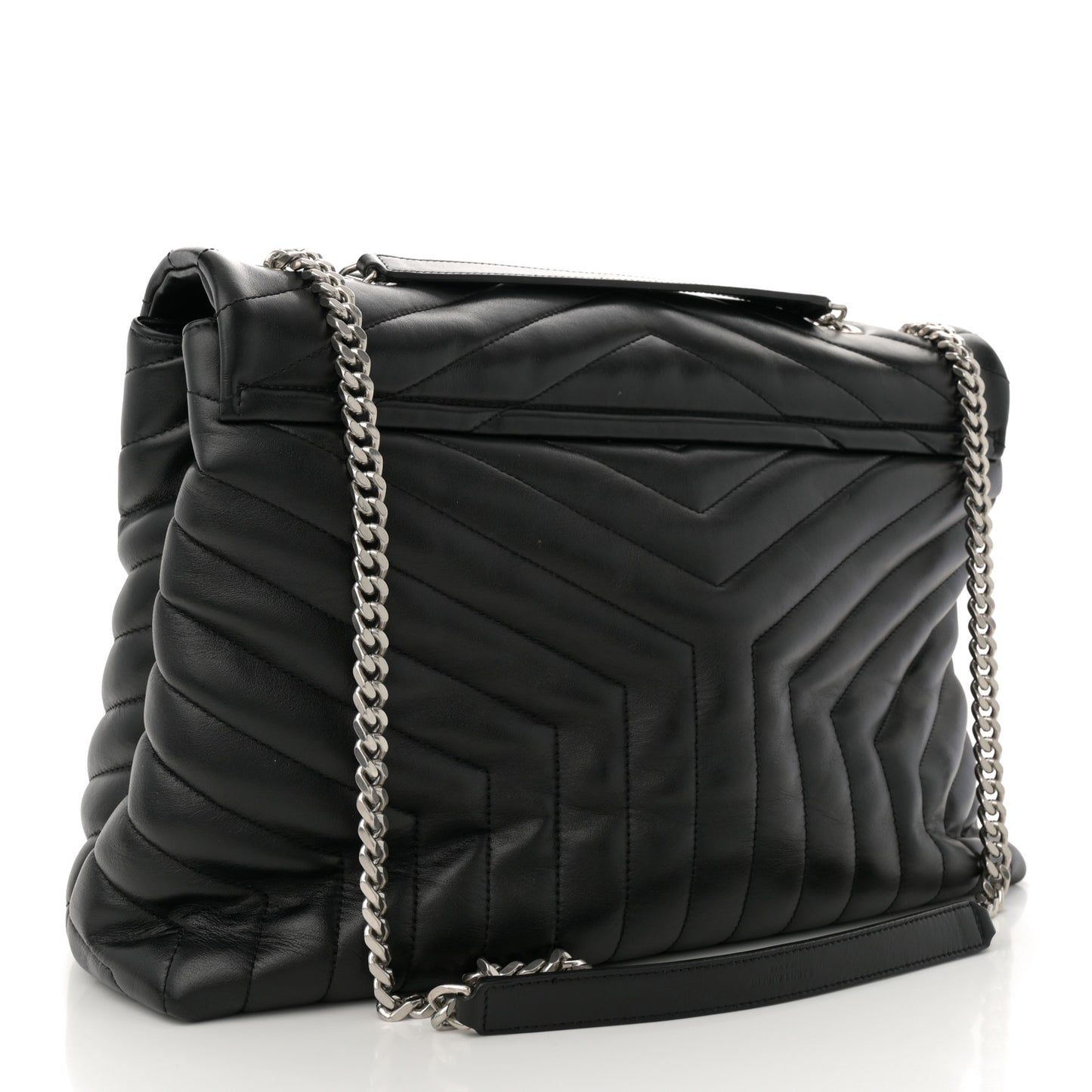 Calfskin Y Quilted Monogram Large Loulou Chain Satchel Black