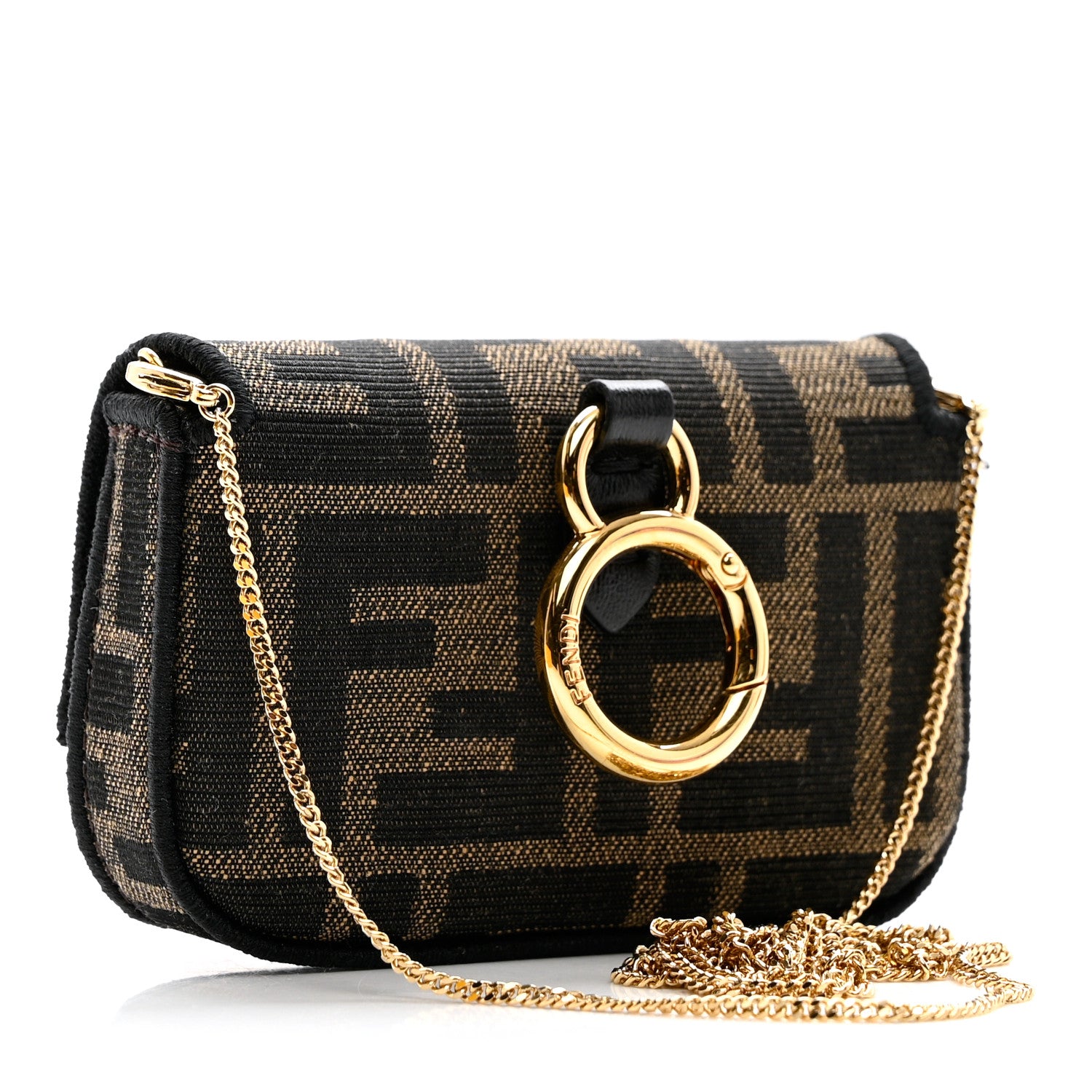 Fendi Fabric Jacquard FF 1974 Nano Baguette Charm Tobacco Moro Black 3 of 7