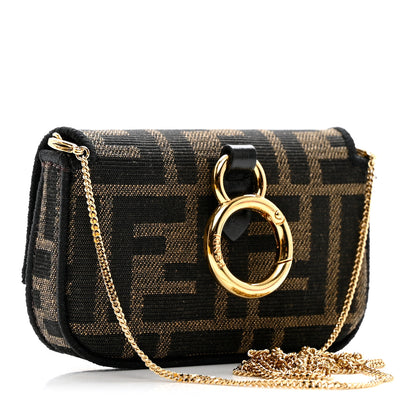 Fendi Fabric Jacquard FF 1974 Nano Baguette Charm Tobacco Moro Black 3 of 7