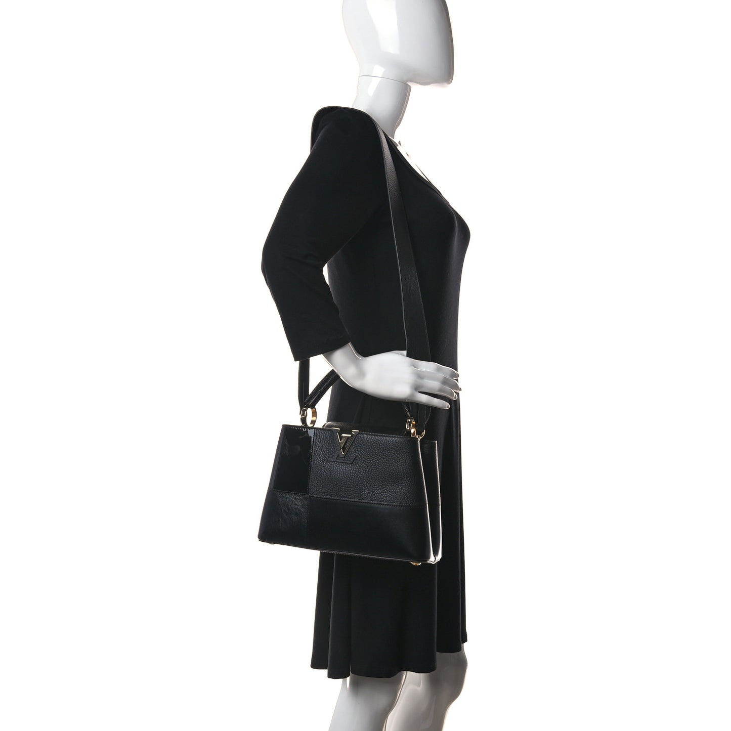 Taurillon Calfskin Karung Patchwork Capucines BB Black