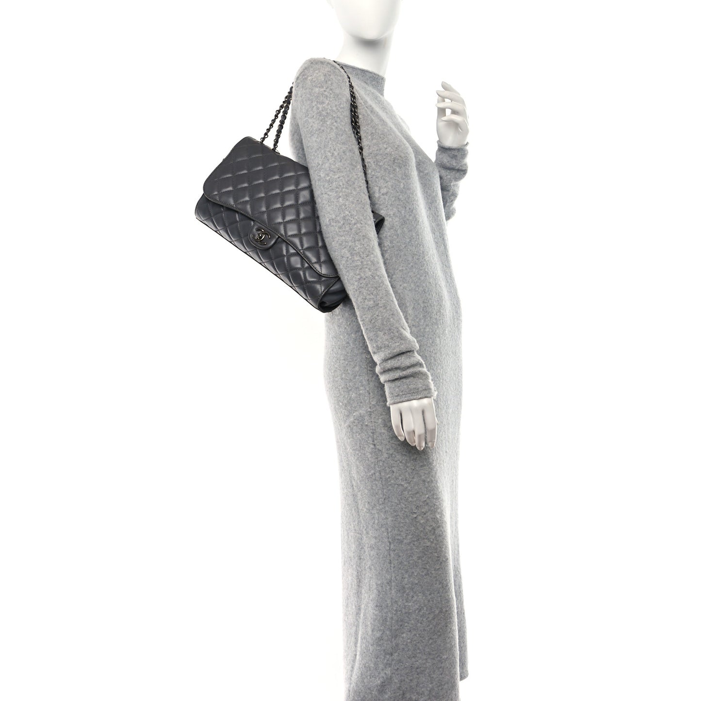 Lambskin Quilted Jumbo Grocery By Chanel Drawstring Shopping Bag Grey