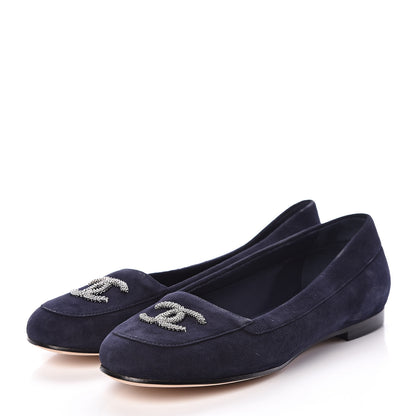 Chanel Kid Suede CC Flats 37.5 Navy 3 of 15