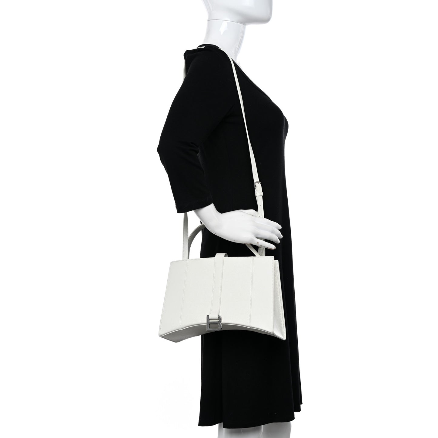 Grained Calfskin XS Hourglass East West Tote White