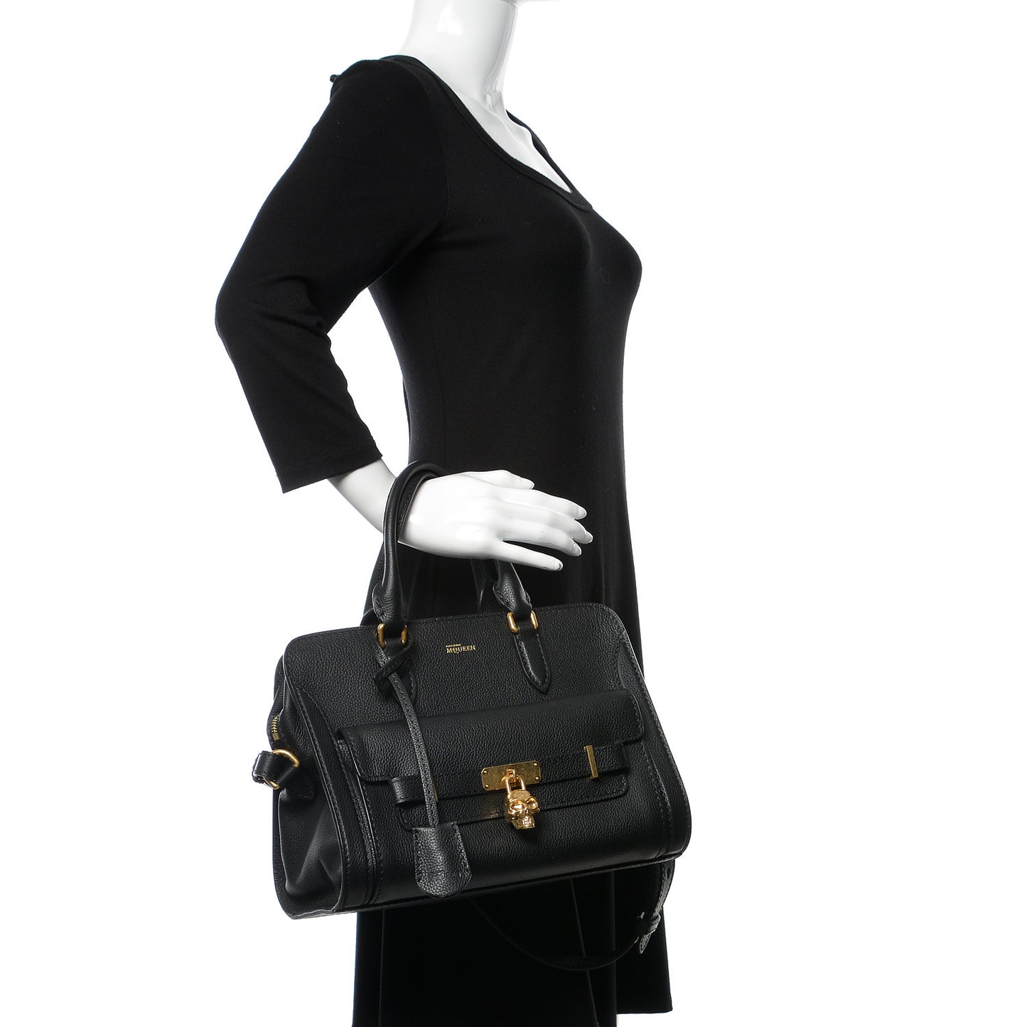 Pebbled Calfskin Padlock Pocket Tote Black