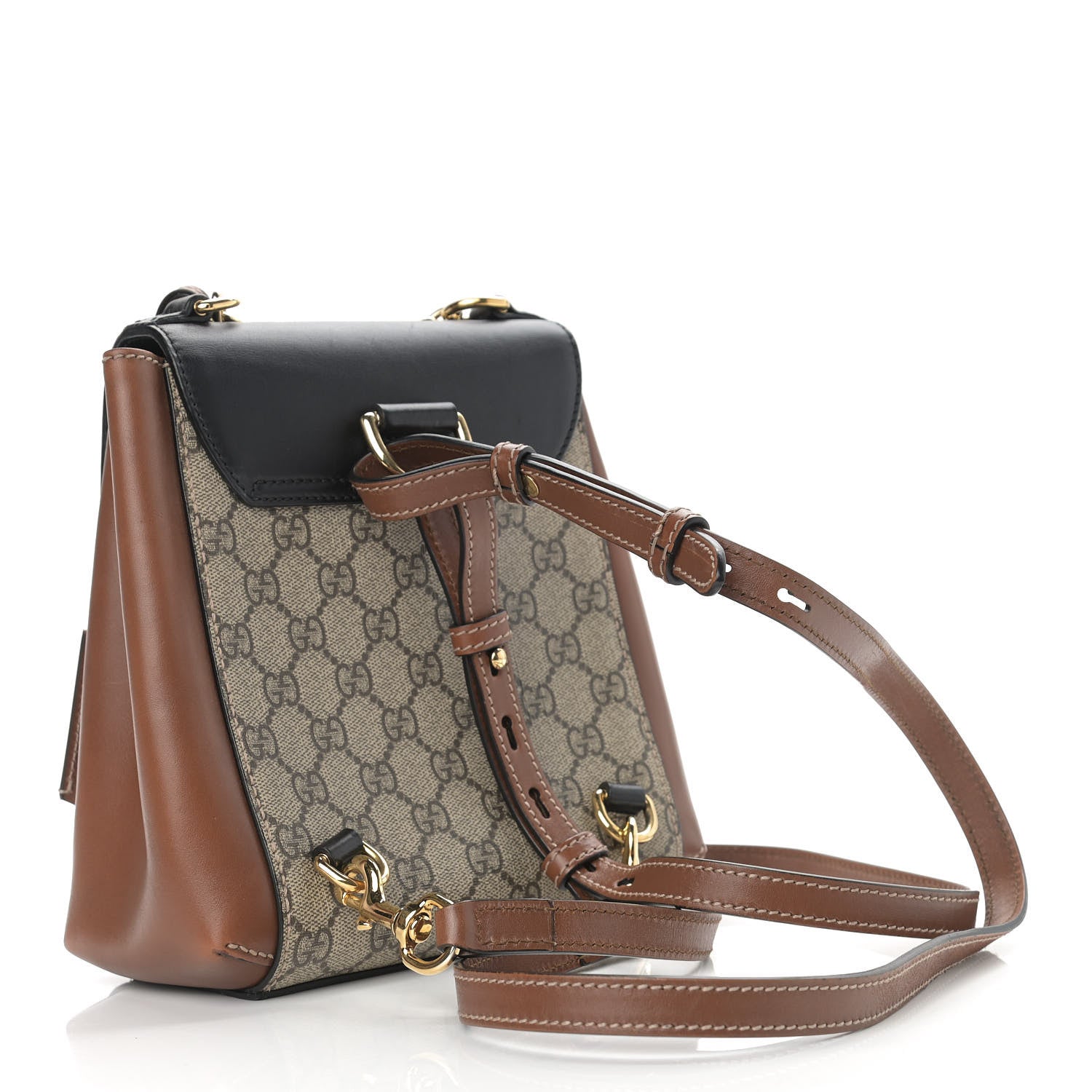 Gucci GG Supreme Monogram Calfskin Padlock Backpack Beige Cuir Black 3 of 14