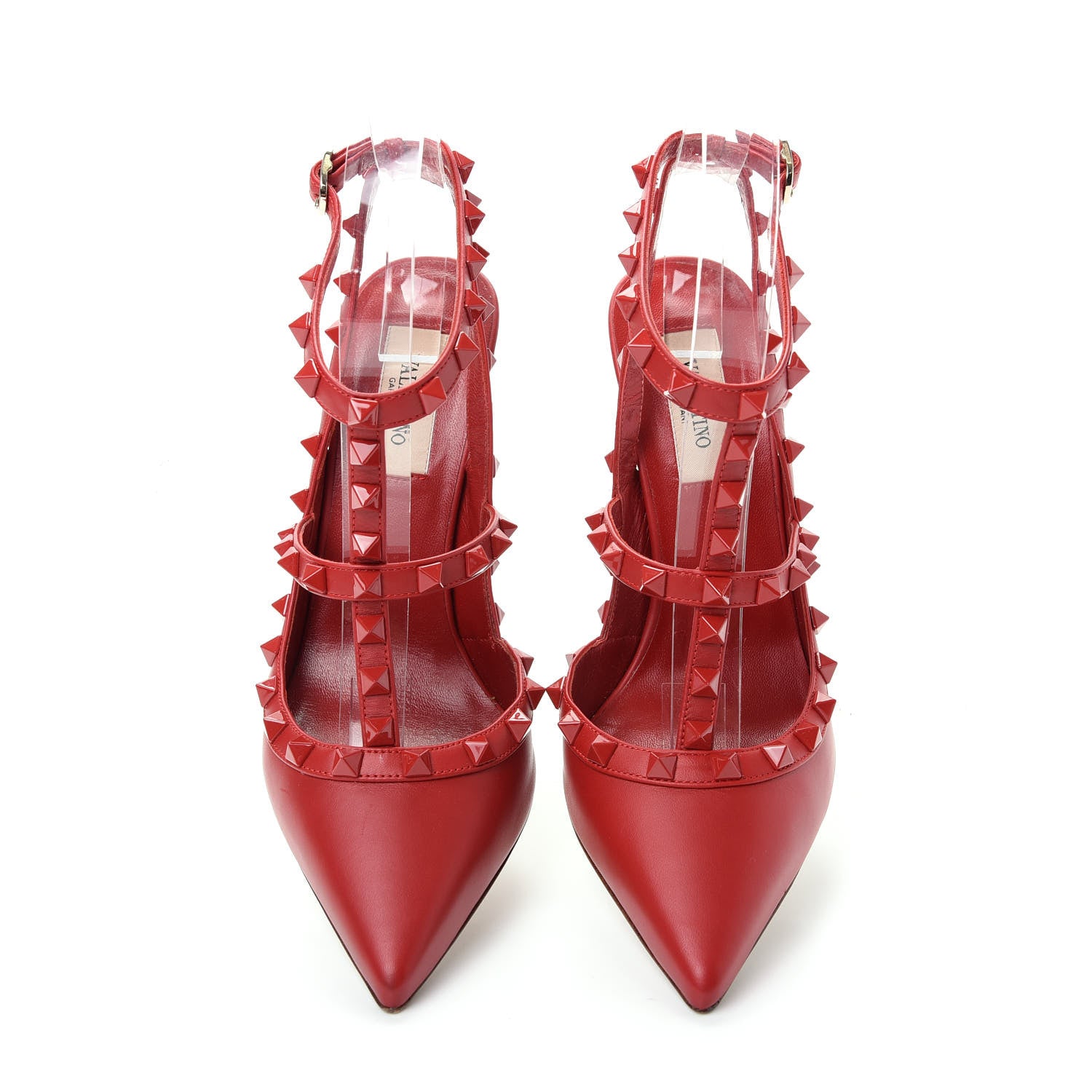 Valentino Garavani Calfskin Lacquered Monochrome Rockstud Ankle Strap 100mm Pumps 38.5 Rosso Valentino 5 of 9