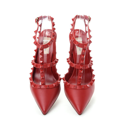 Valentino Garavani Calfskin Lacquered Monochrome Rockstud Ankle Strap 100mm Pumps 38.5 Rosso Valentino 5 of 9
