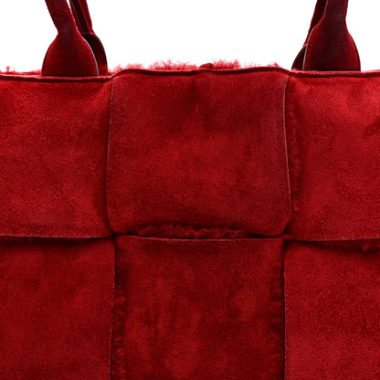 Bottega Veneta Suede Shearling Maxi Intrecciato Small Arco Tote Red 9 of 11