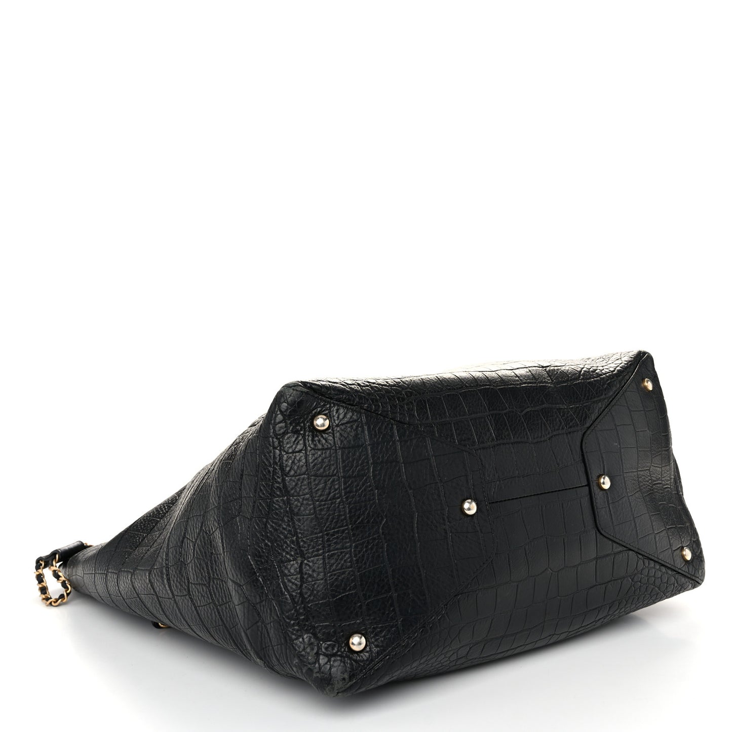 Calfskin Crocodile Embossed Large Cocodile Shopping Tote Black