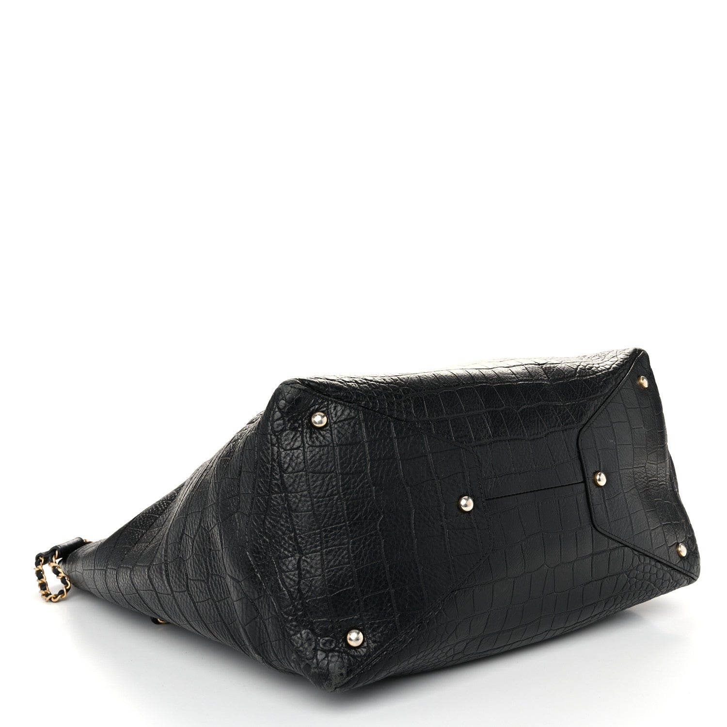 Chanel Calfskin Crocodile Embossed Large Cocodile Shopping Tote Black 4 of 12