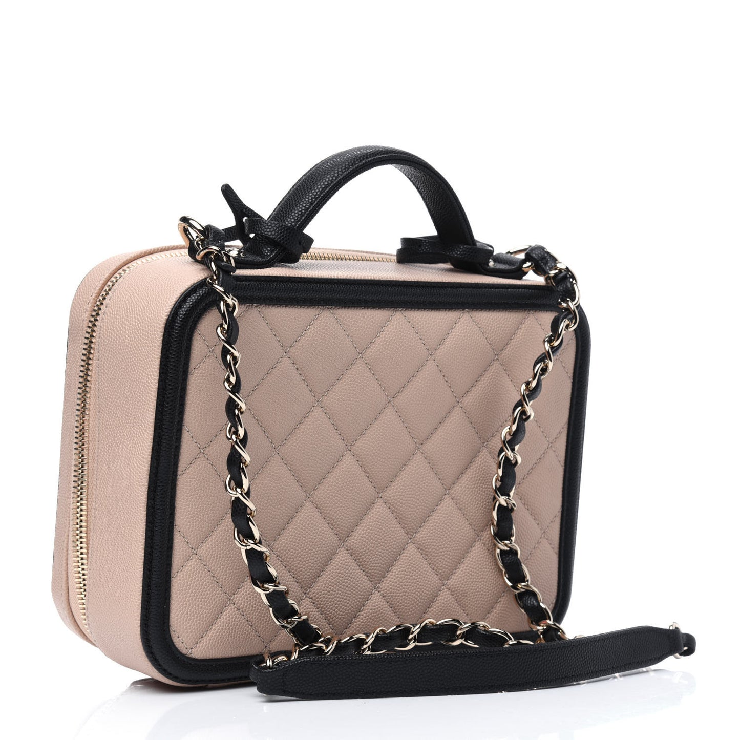 Caviar Quilted Medium CC Filigree Vanity Case Beige Black
