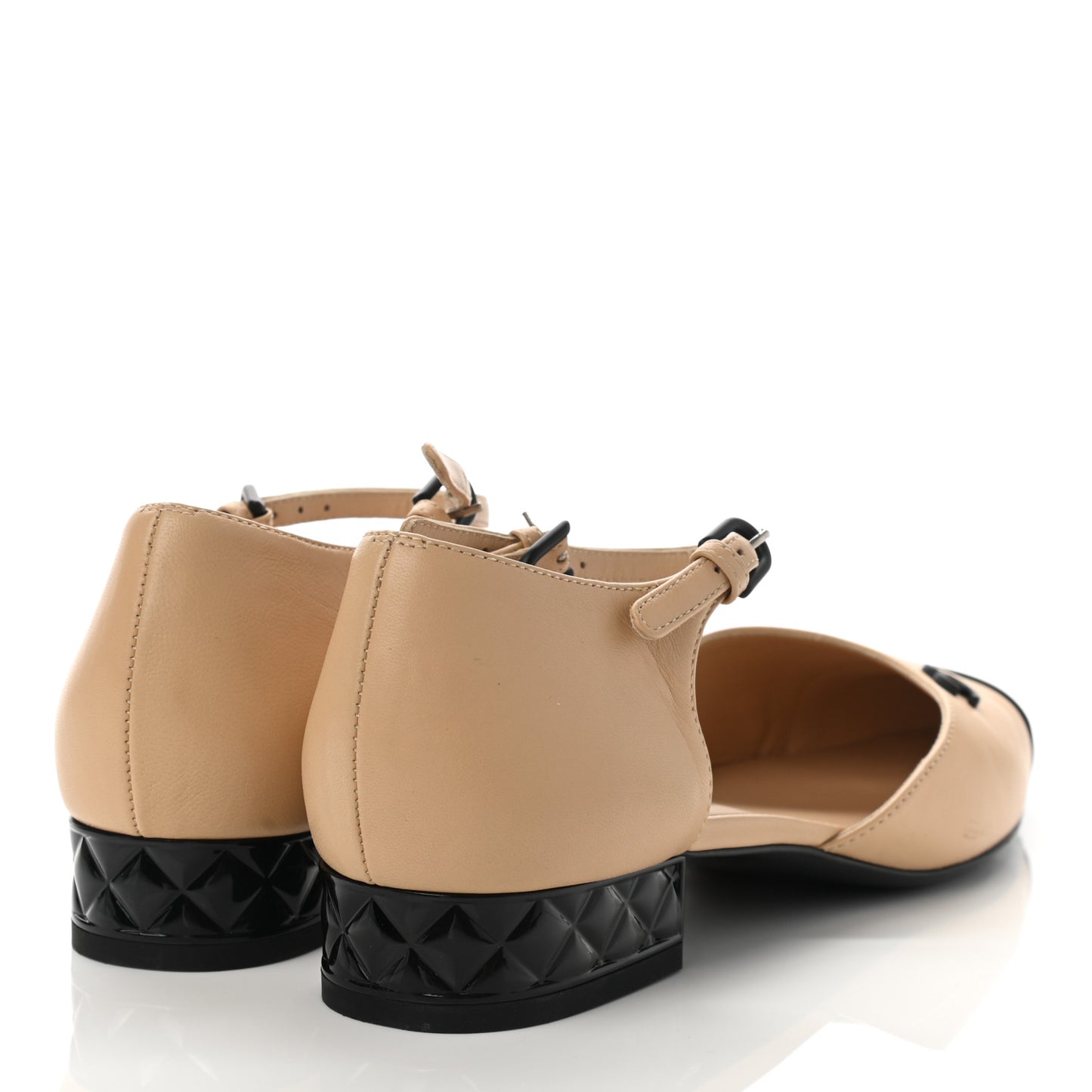 Lambskin Cap Toe CC Flats 37.5 Beige Black