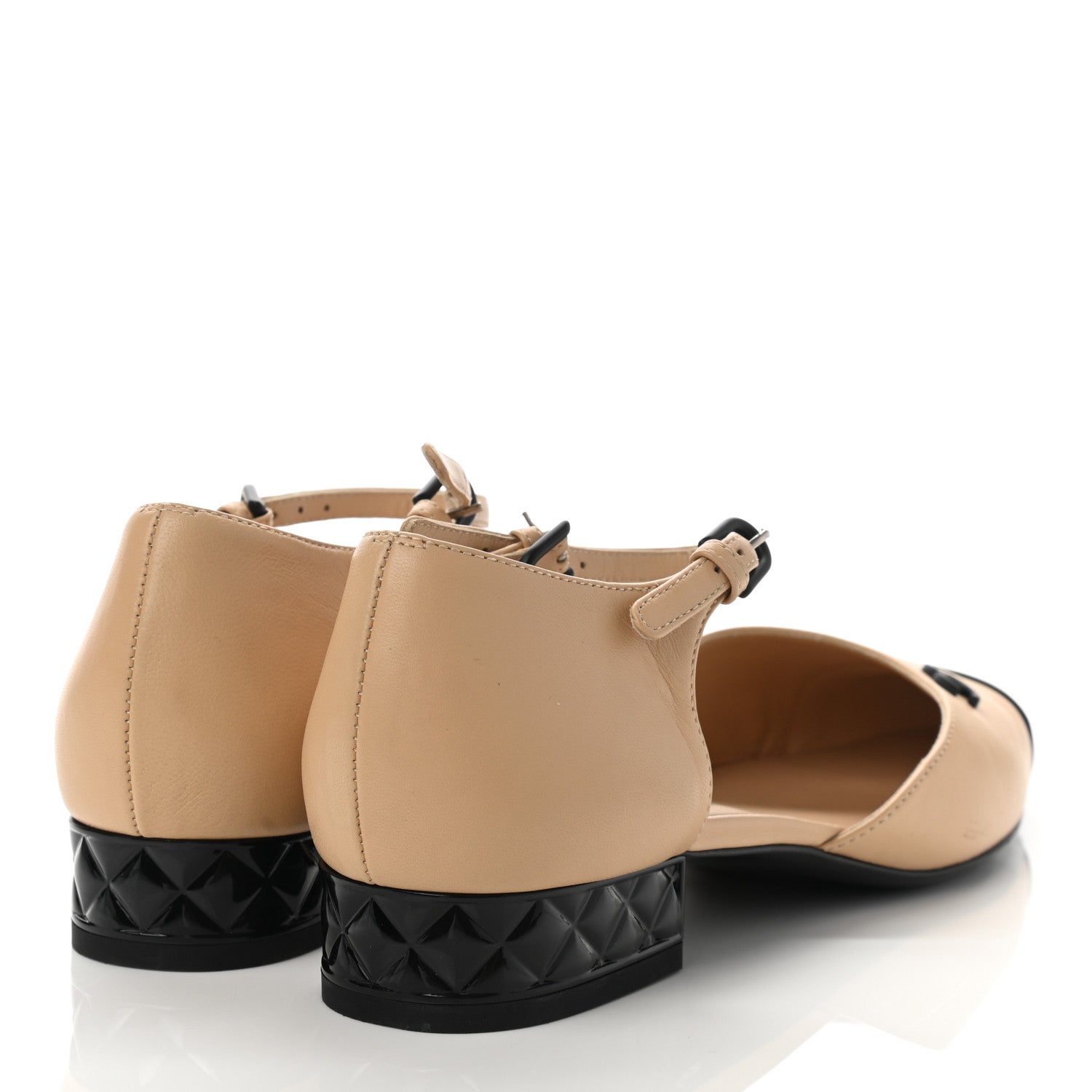 Chanel Lambskin Cap Toe CC Flats 37.5 Beige Black 4 of 8