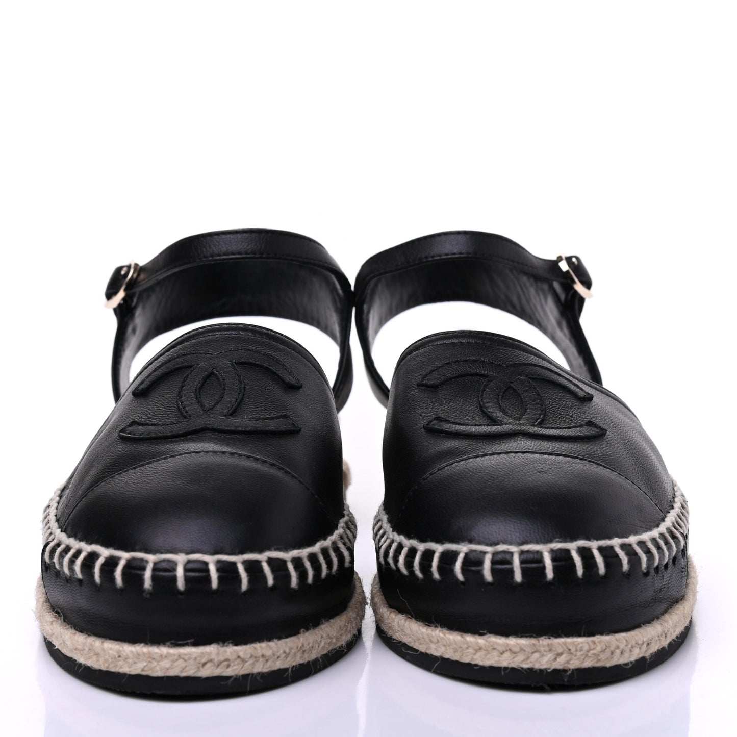 Lambskin Cap Toe CC Espadrilles Sandals 35 Black