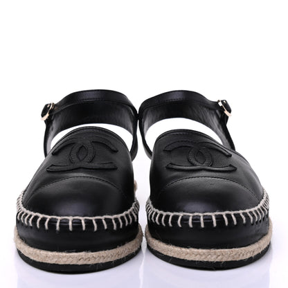 Chanel Lambskin Cap Toe CC Espadrilles Sandals 35 Black 2 of 11