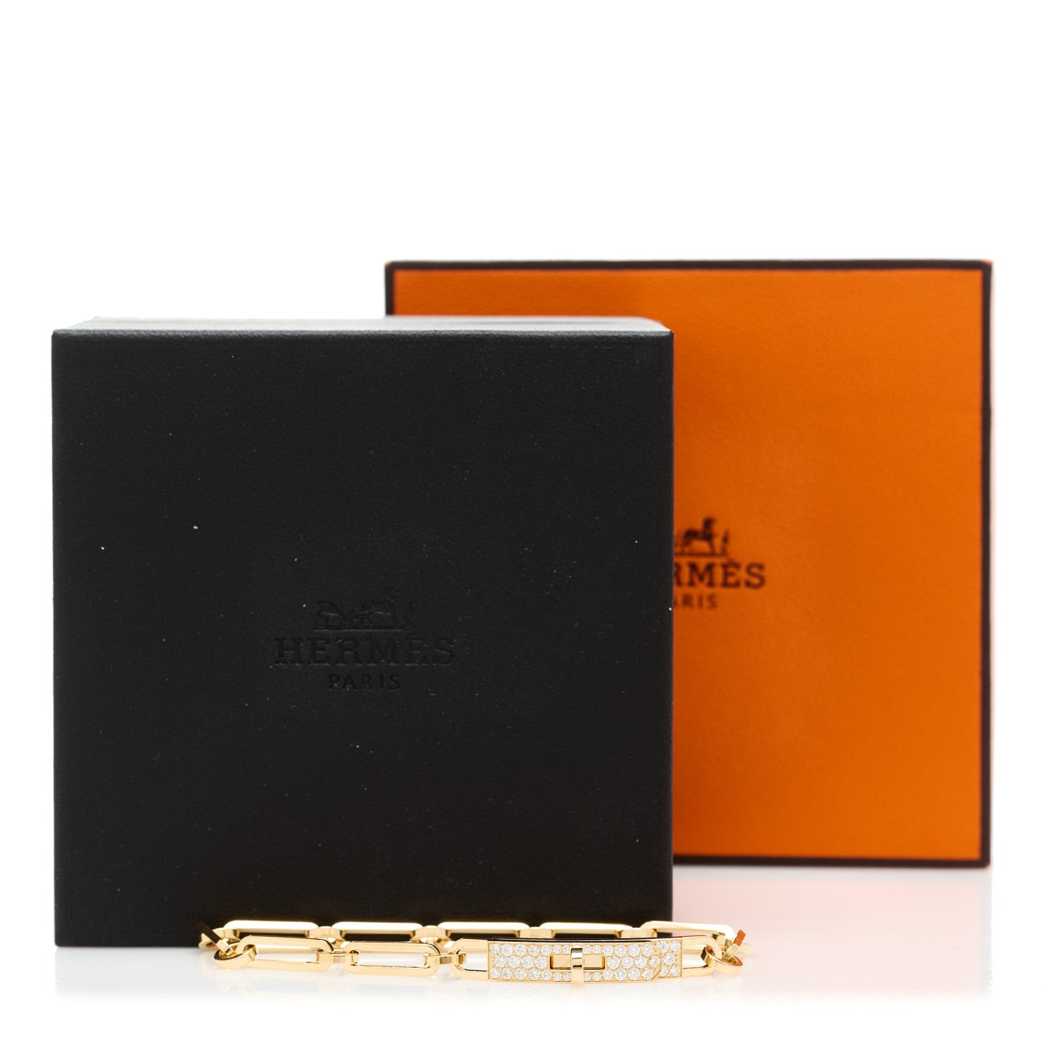 Hermes 18K Yellow Gold Diamond Pave PM Kelly Chaine Bracelet ST 5 of 5