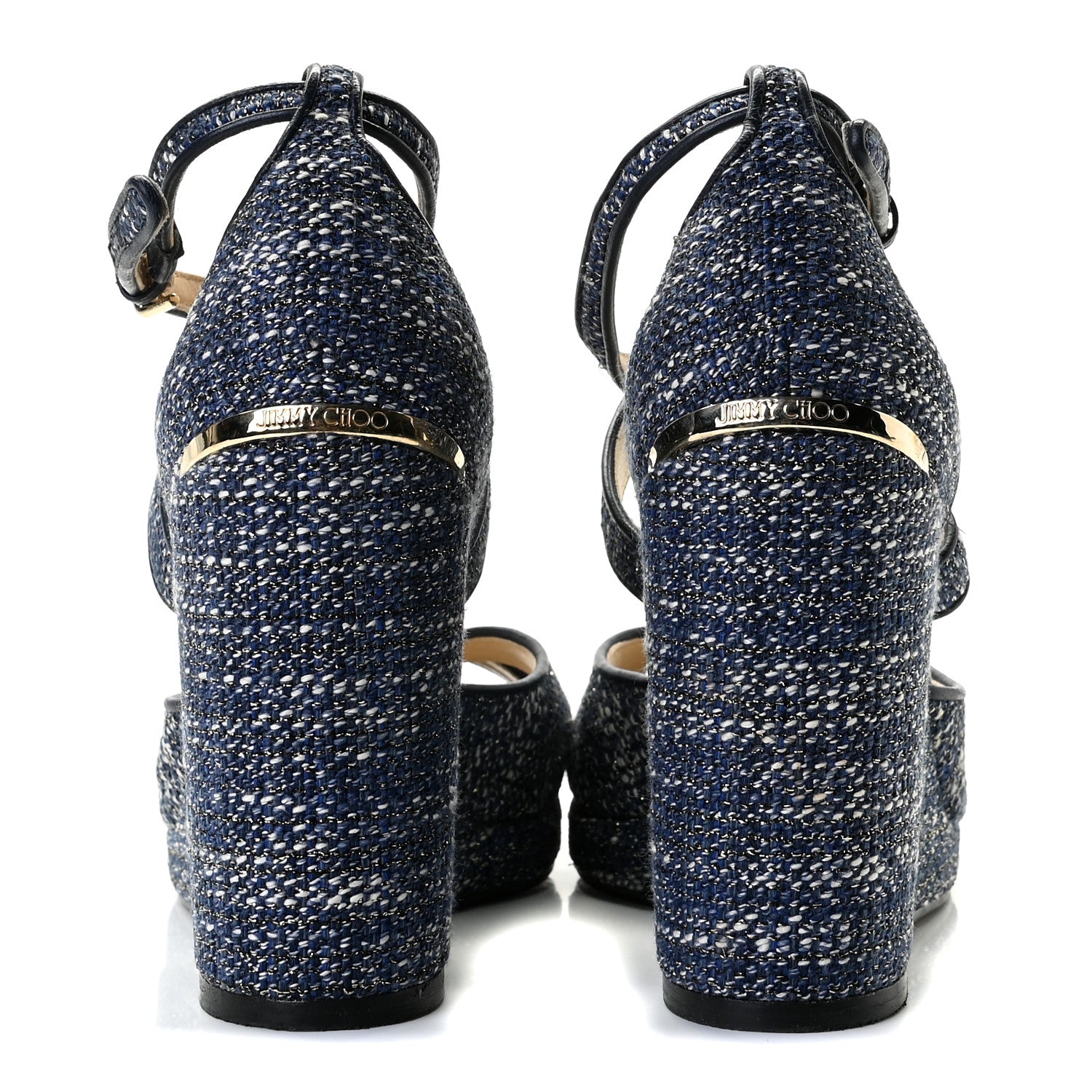 Jimmy Choo Tweed Alanah 105 Wedge Sandals 39.5 Blue 11 of 18