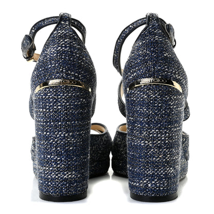 Jimmy Choo Tweed Alanah 105 Wedge Sandals 39.5 Blue 11 of 18