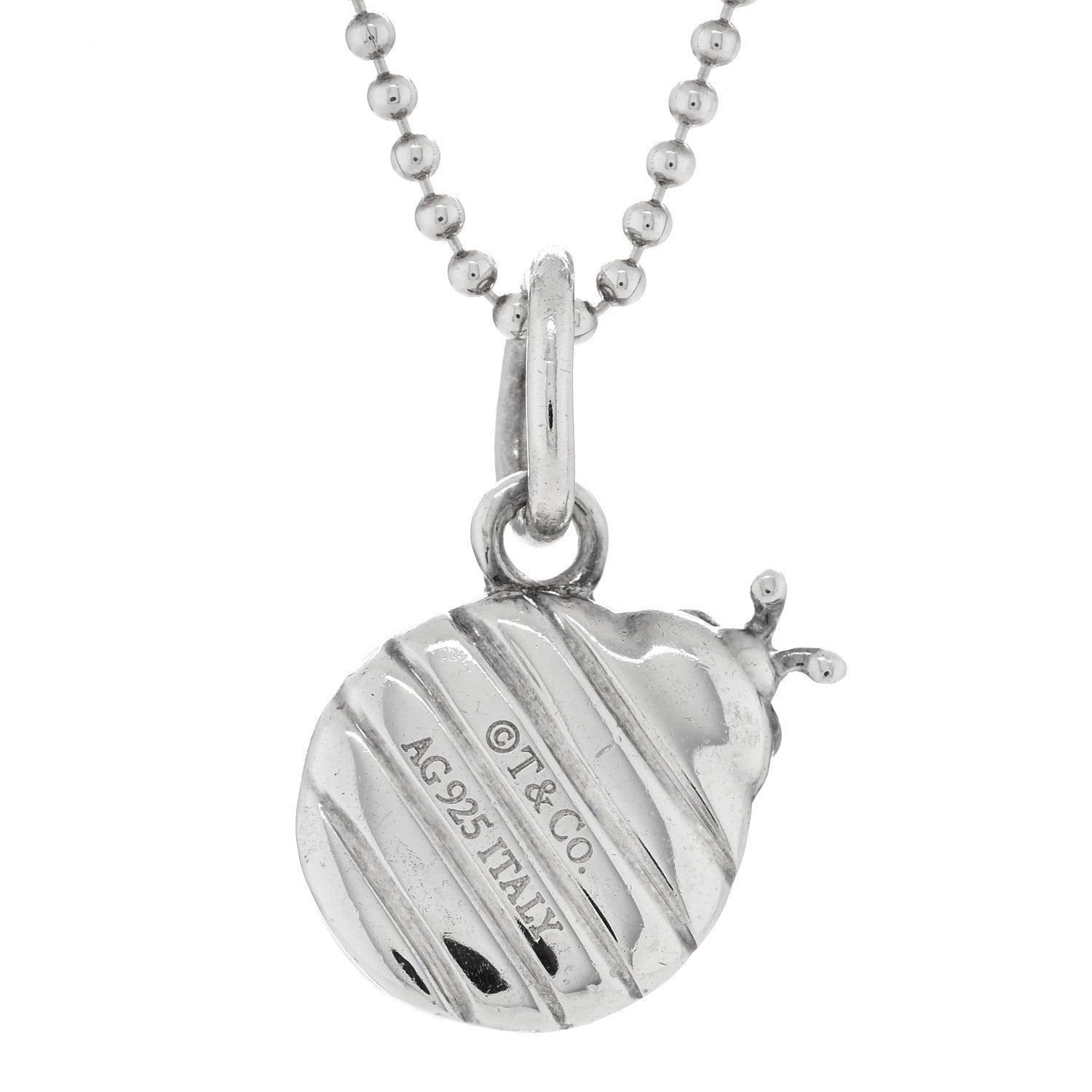 Tiffany Sterling Silver Enamel Ladybug Pendant Necklace Red Black 5 of 5