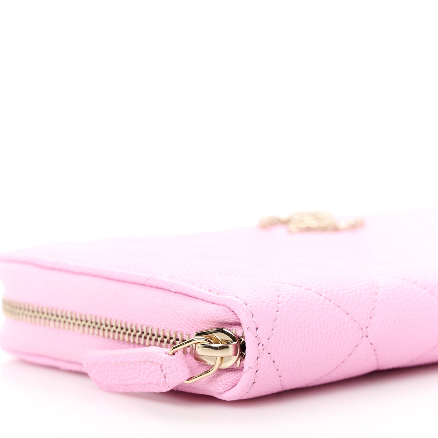 Caviar Quilted Perforated CC Long Zipped Wallet Pink