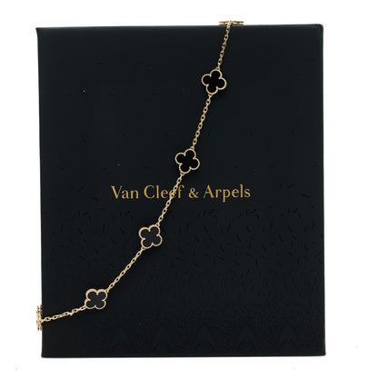 Van Cleef & Arpels 18K Yellow Gold Black Onyx 10 Motifs Vintage Alhambra Necklace 7 of 7