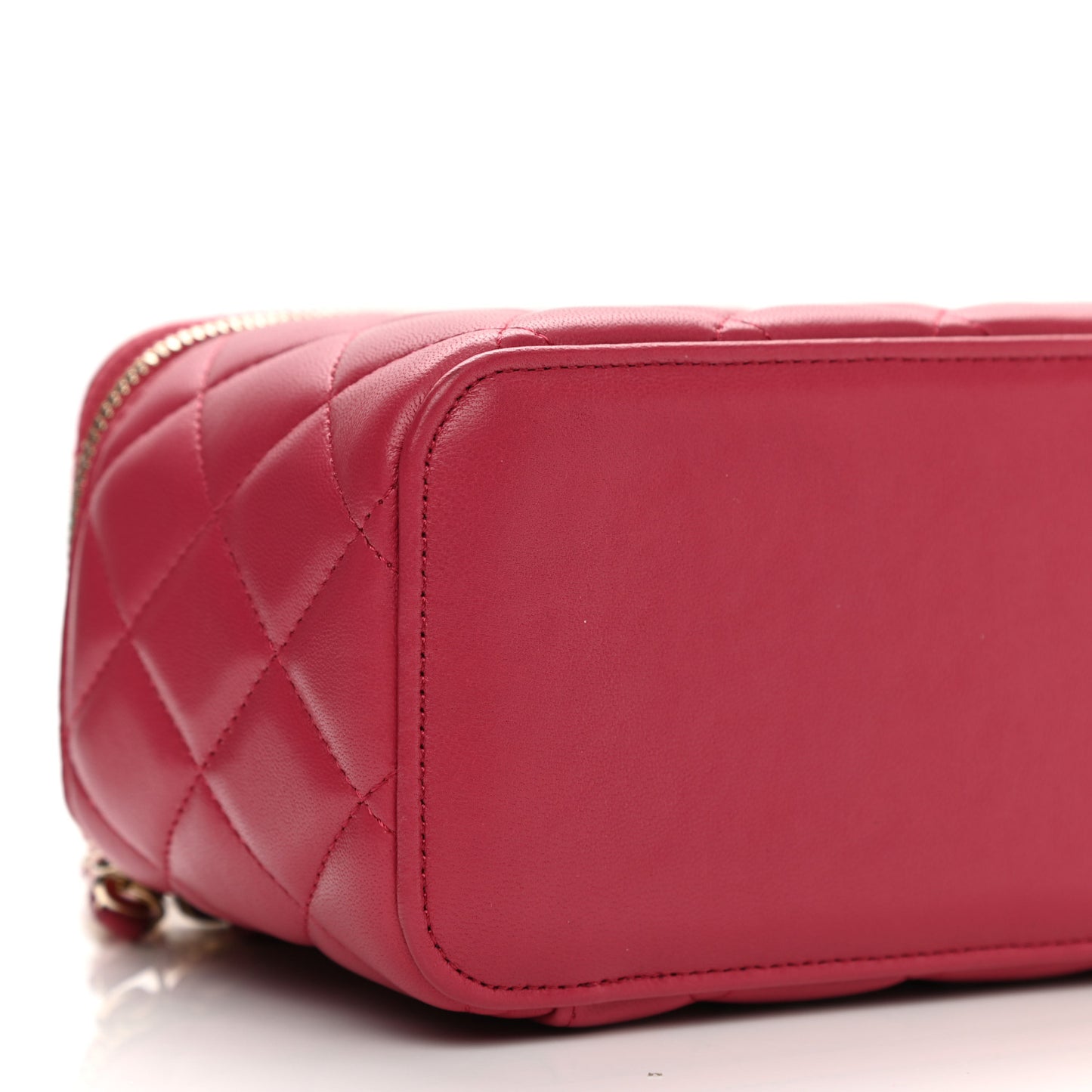 Lambskin Quilted Small Top Handle Vanity Case With Chain Dark Pink