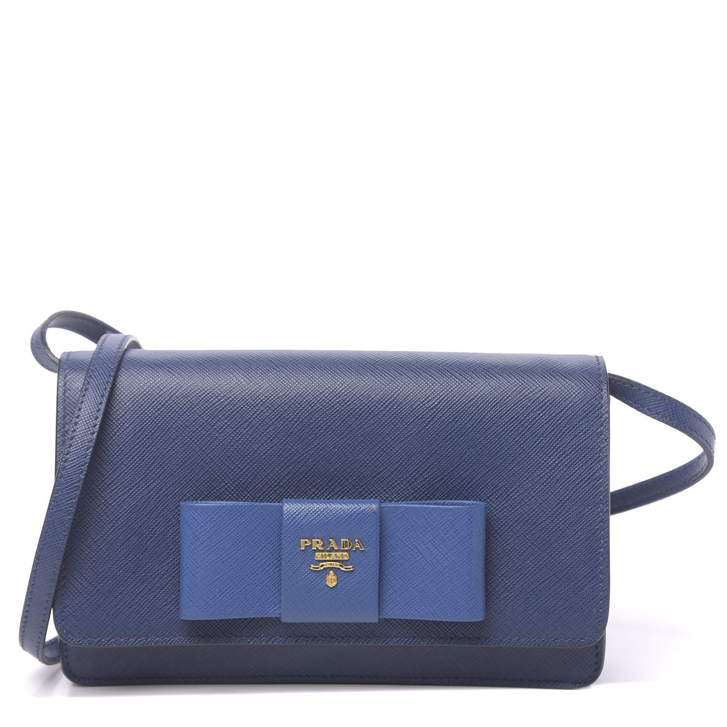 Prada Saffiano Fiocco Bow Flap Wallet Bluette Cobalto 1 of 9
