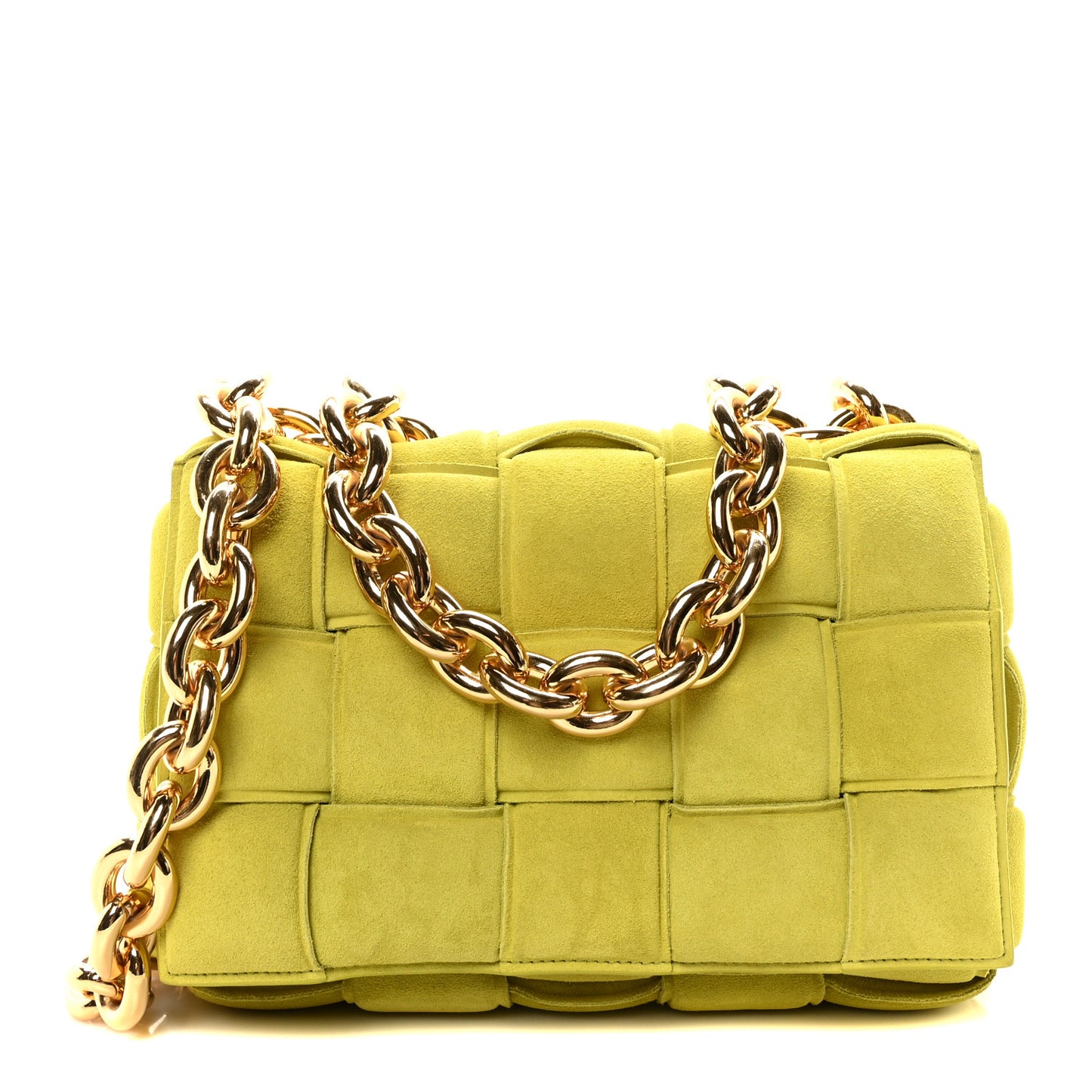 Suede Maxi Intrecciato Padded Chain Cassette Crossbody Bag Kiwi