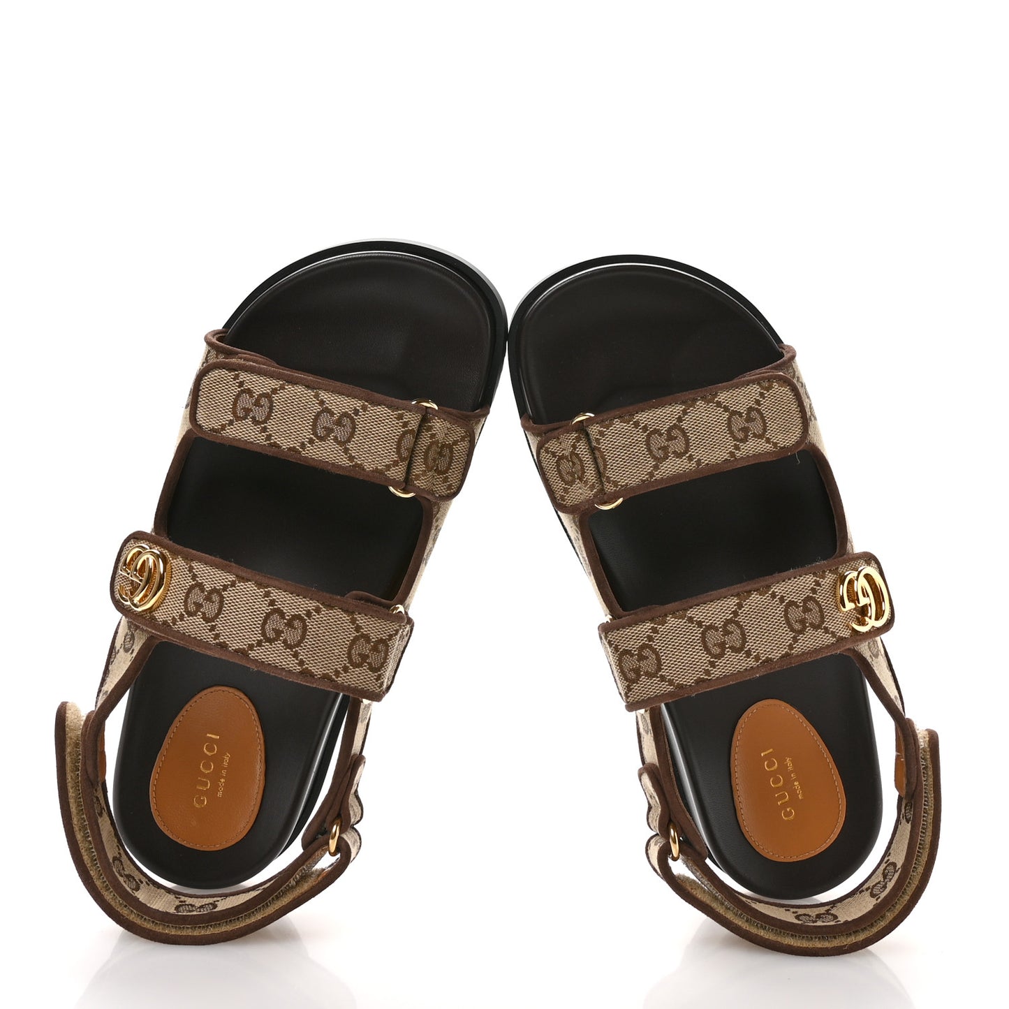 GG Monogram Lavaredo Eco Fabric Womens Slide Sandals With Straps 39 Beige Ebony Light Brown