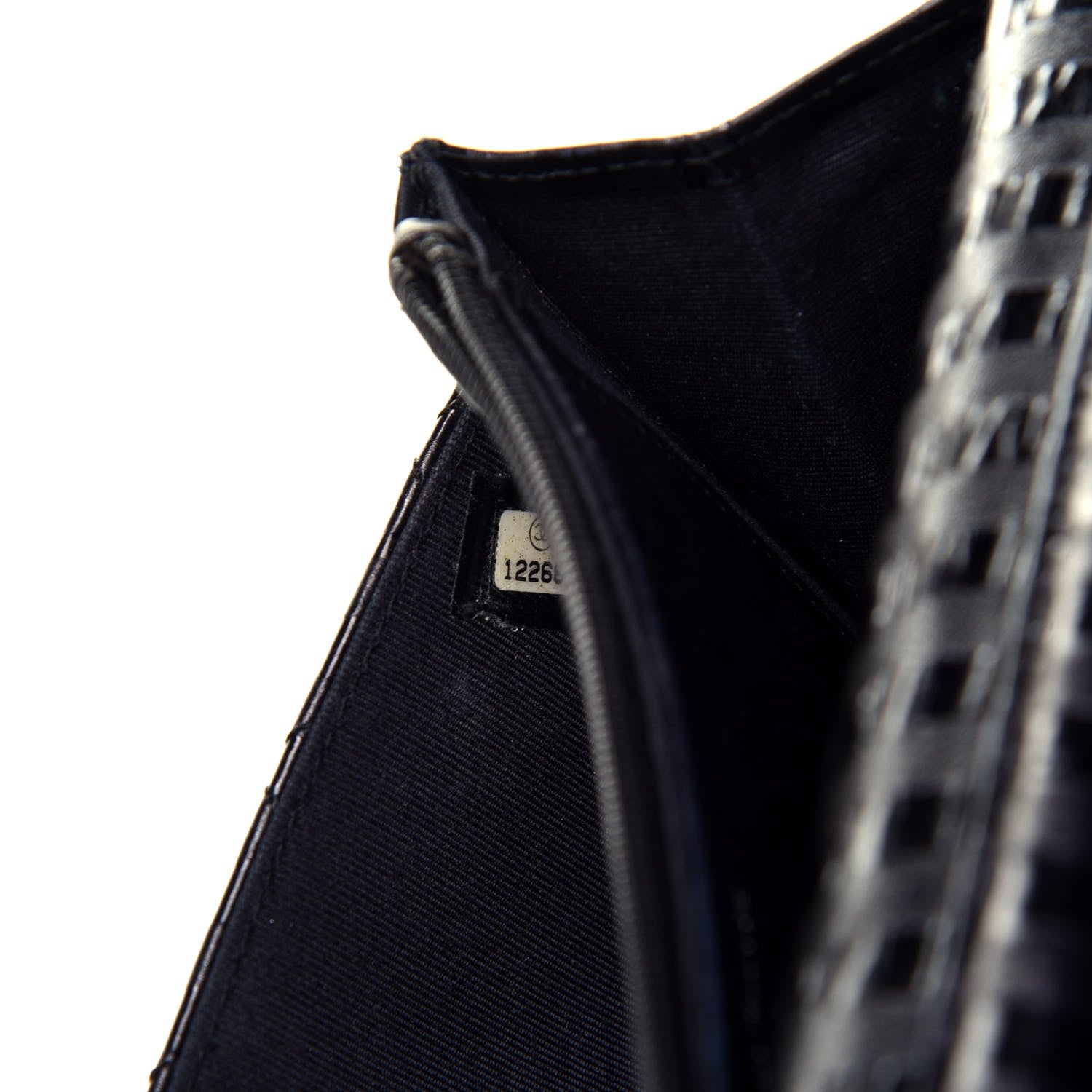 Chanel Aged Calfskin Striped Reissue Wallet On Chain WOC Black 8 of 10