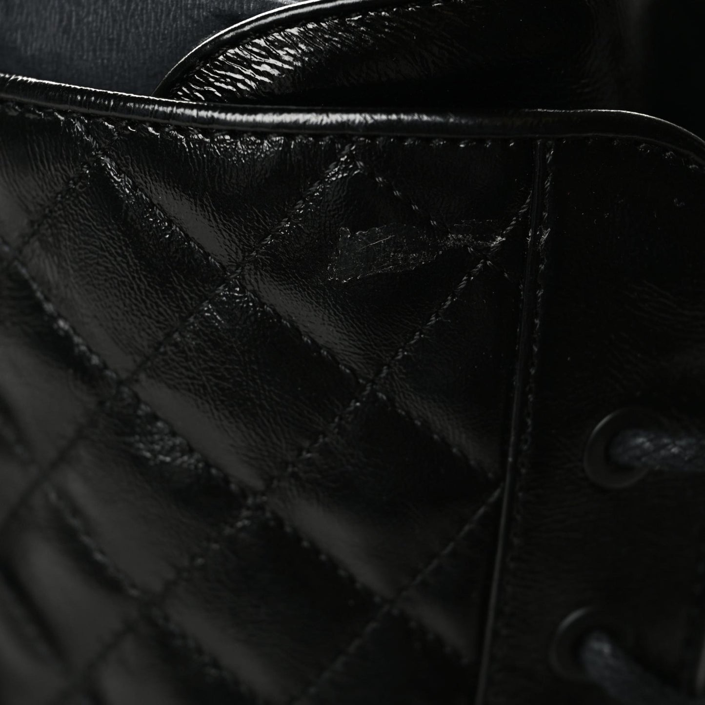 Shiny Calfskin Patent Quilted Chain Lace Up Combat Boots 40 Black