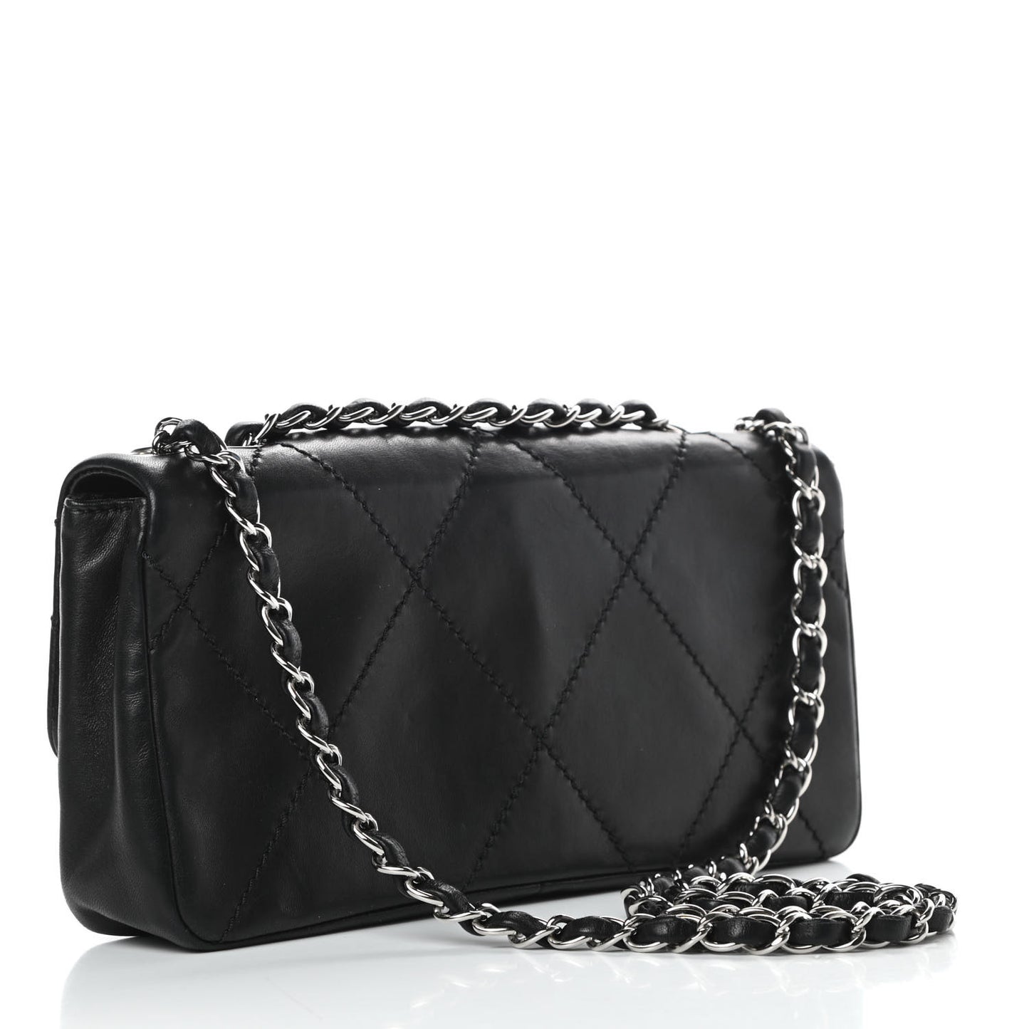 Lambskin Diamond Stitched CC East West Flap Black