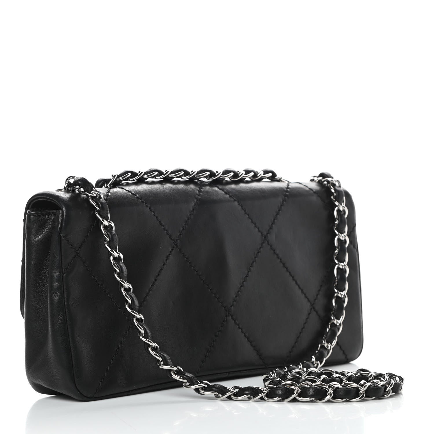 Chanel Lambskin Diamond Stitched CC East West Flap Black 4 of 16