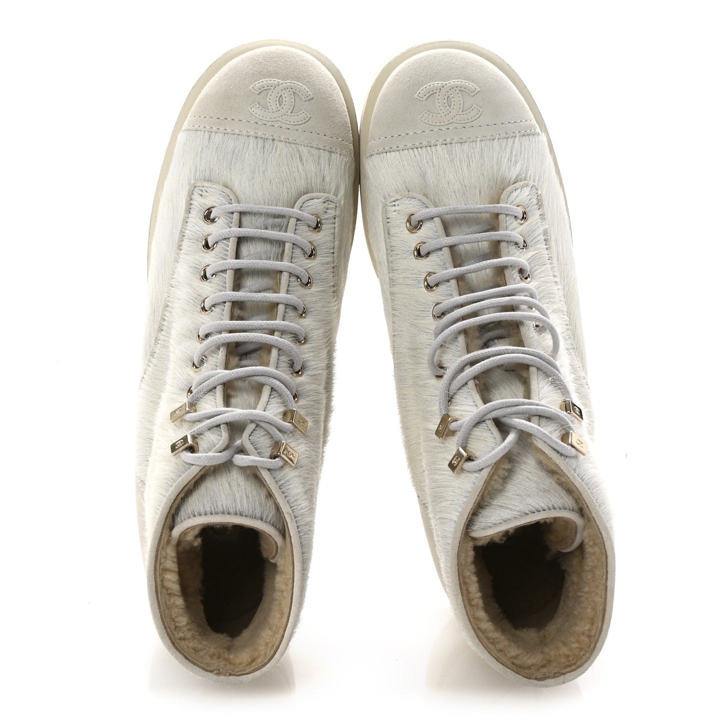 Suede Pony Hair Shearling Lace Up Combat Boots 40 White Black