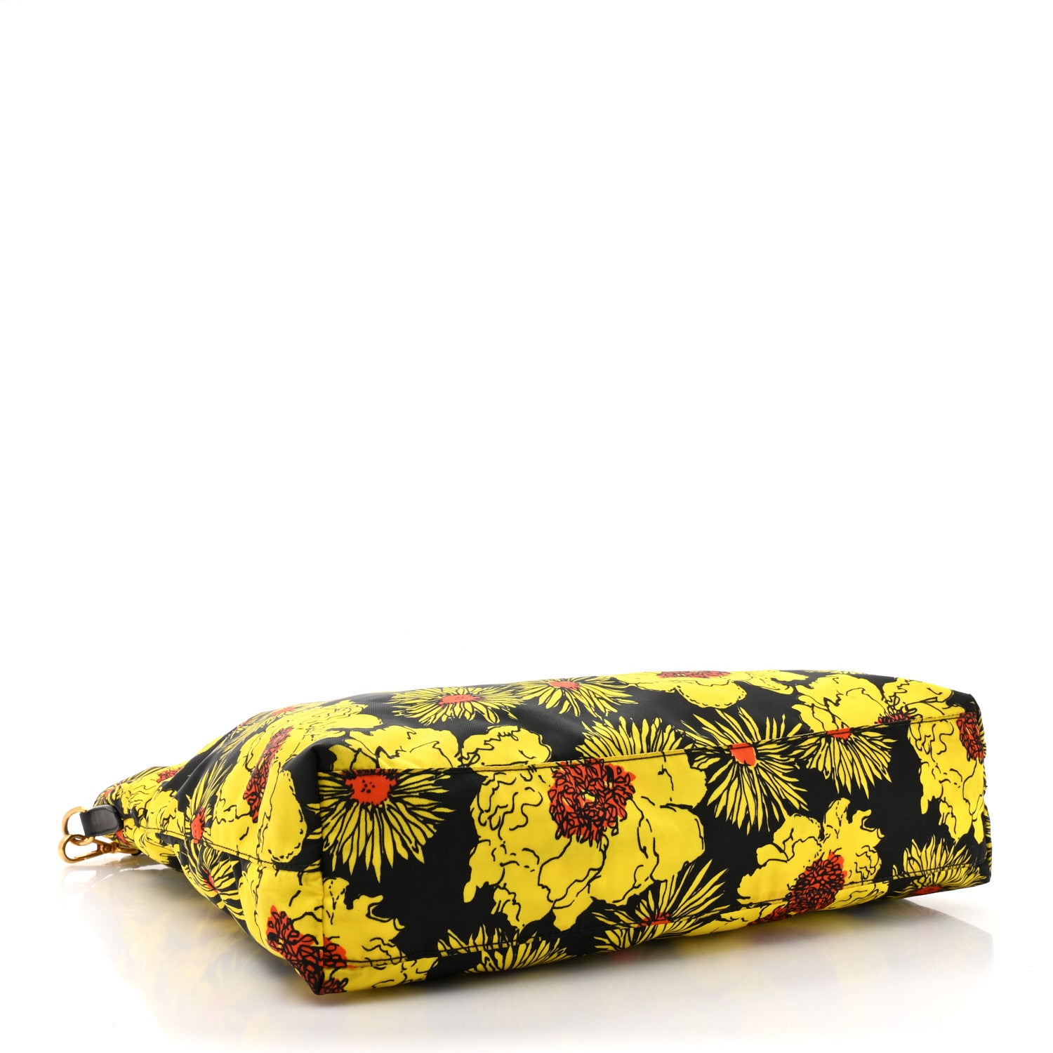 Prada Tessuto Nylon Saffiano Floral Print Tote Yellow Multicolor 4 of 14