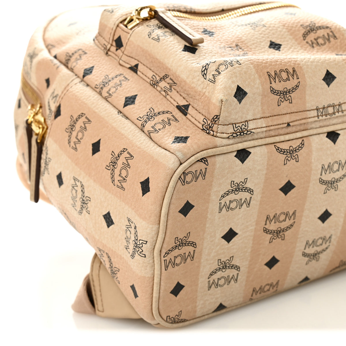 Mcm backpack beige MCM Beige Coated Canvas Medium Studded Backpack - MyDesignerly main image 4