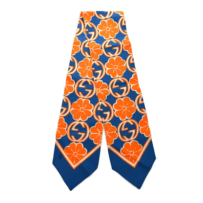 Gucci Silk Twill Foily Neck Bow Scarf Sapphire Orange 2 of 3