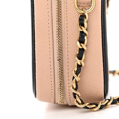 Chanel Caviar Quilted CC Filigree Vanity Clutch With Chain Beige Black 11 of 12