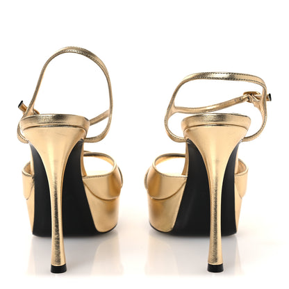 Saint Laurent Metallic Calfskin Debbie 85 Platform Sandals 38 Egypt Gold 3 6 of 13