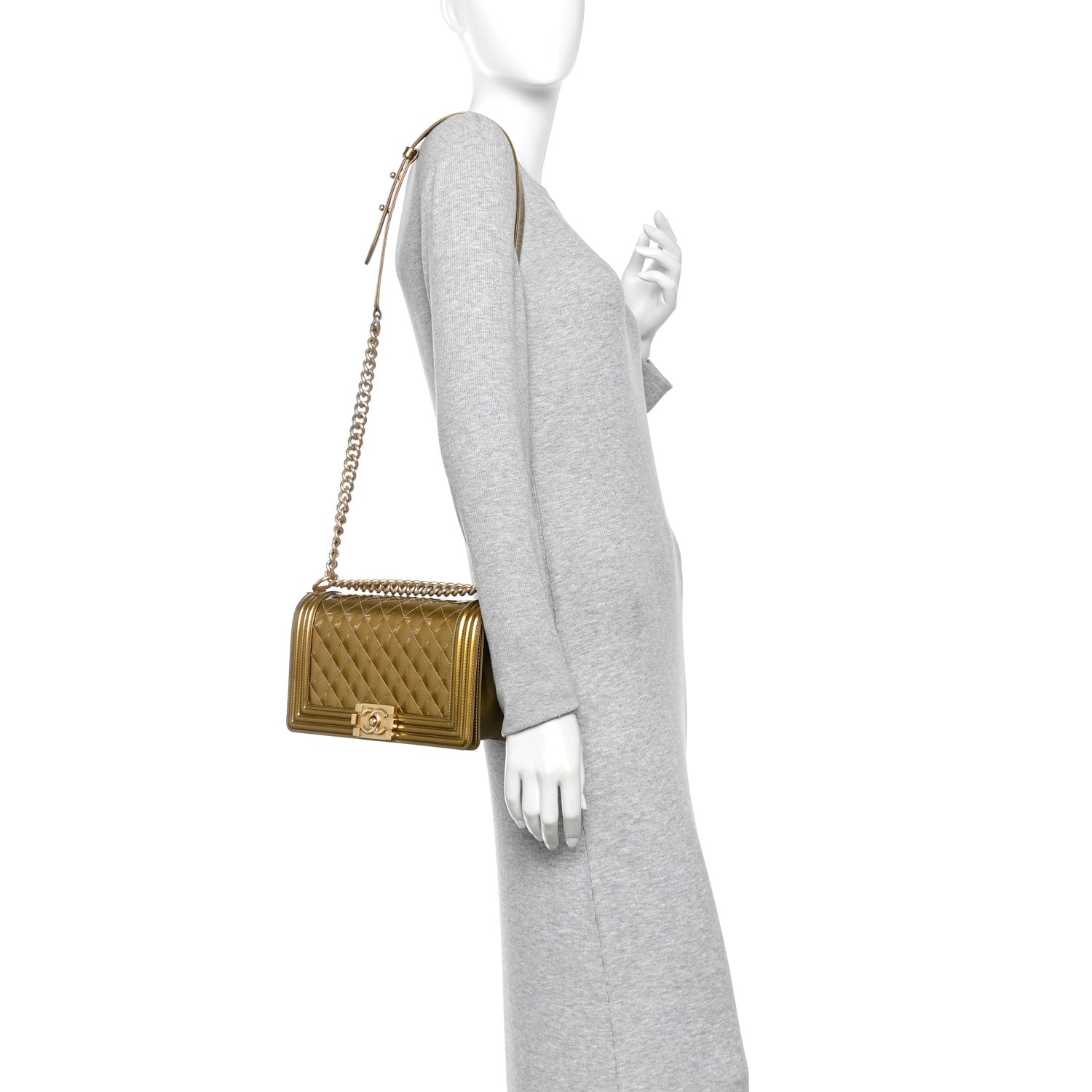 Chanel Metallic Patent Calfskin Quilted Medium Boy Flap Gold 2 of 10