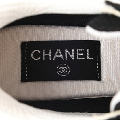 Chanel Mesh Suede Grained Calfskin Womens CC Sneakers 38.5 Black White 6 of 9