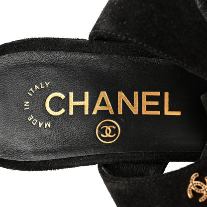 Chanel Suede Lambskin Cap Toe Crystal Slingback Pumps 40 Black 7 of 11