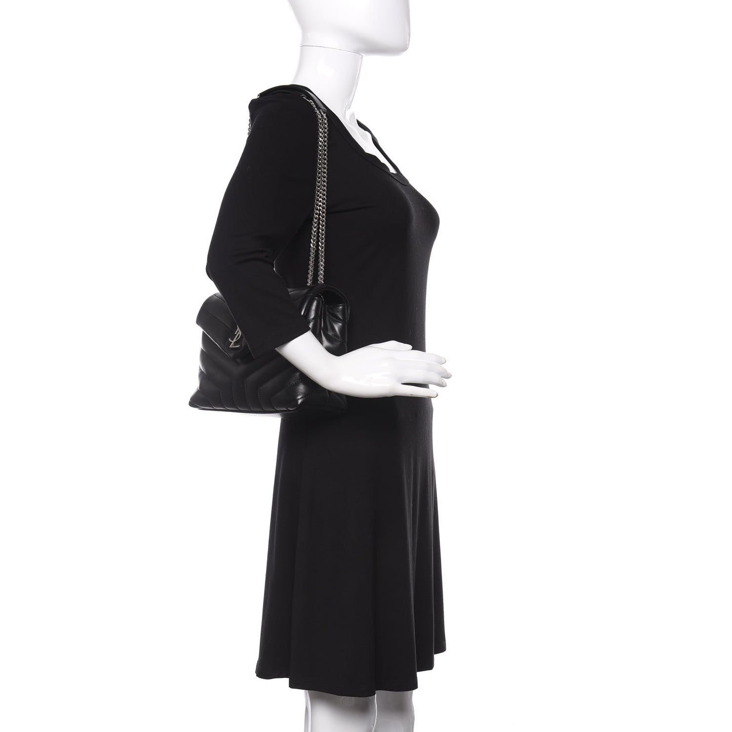 Calfskin Y Quilted Monogram Small Loulou Chain Satchel Black