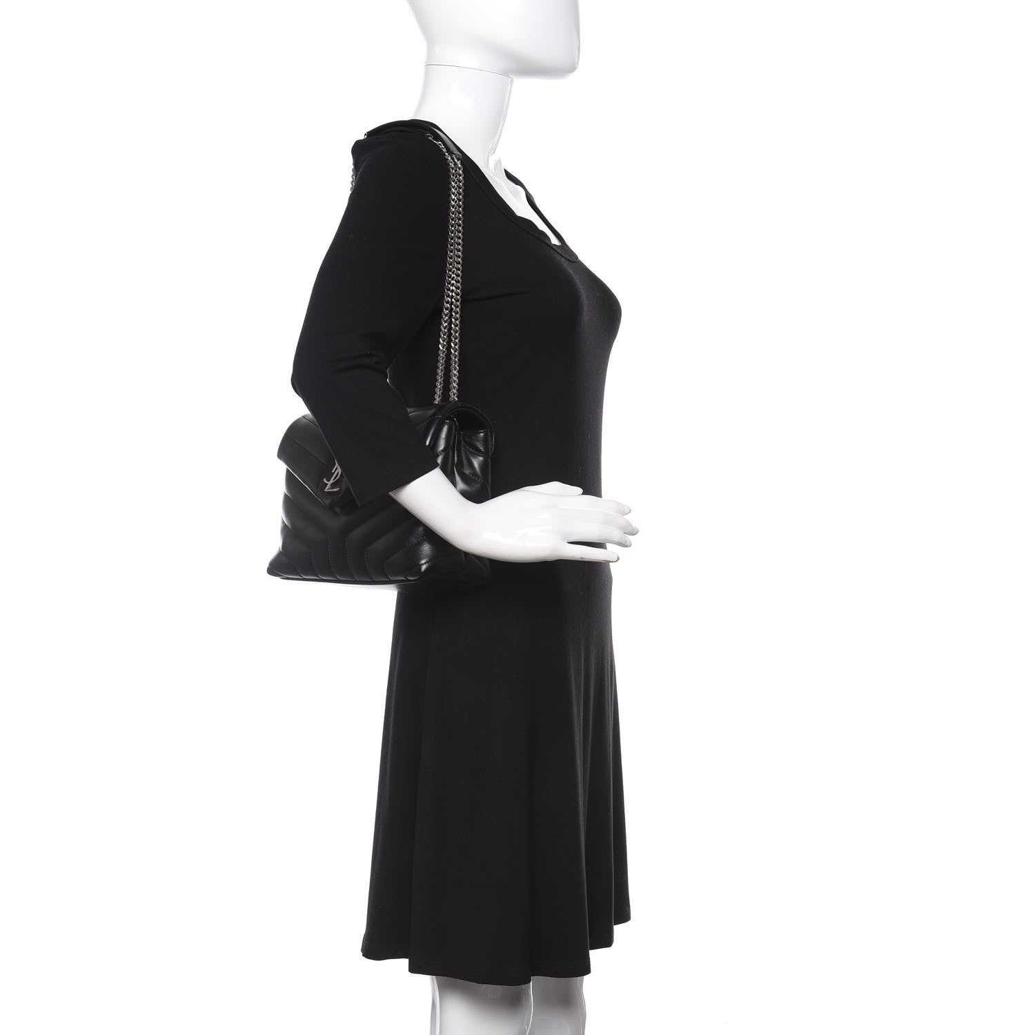 Saint Laurent Calfskin Y Quilted Monogram Small Loulou Chain Satchel Black 2 of 11