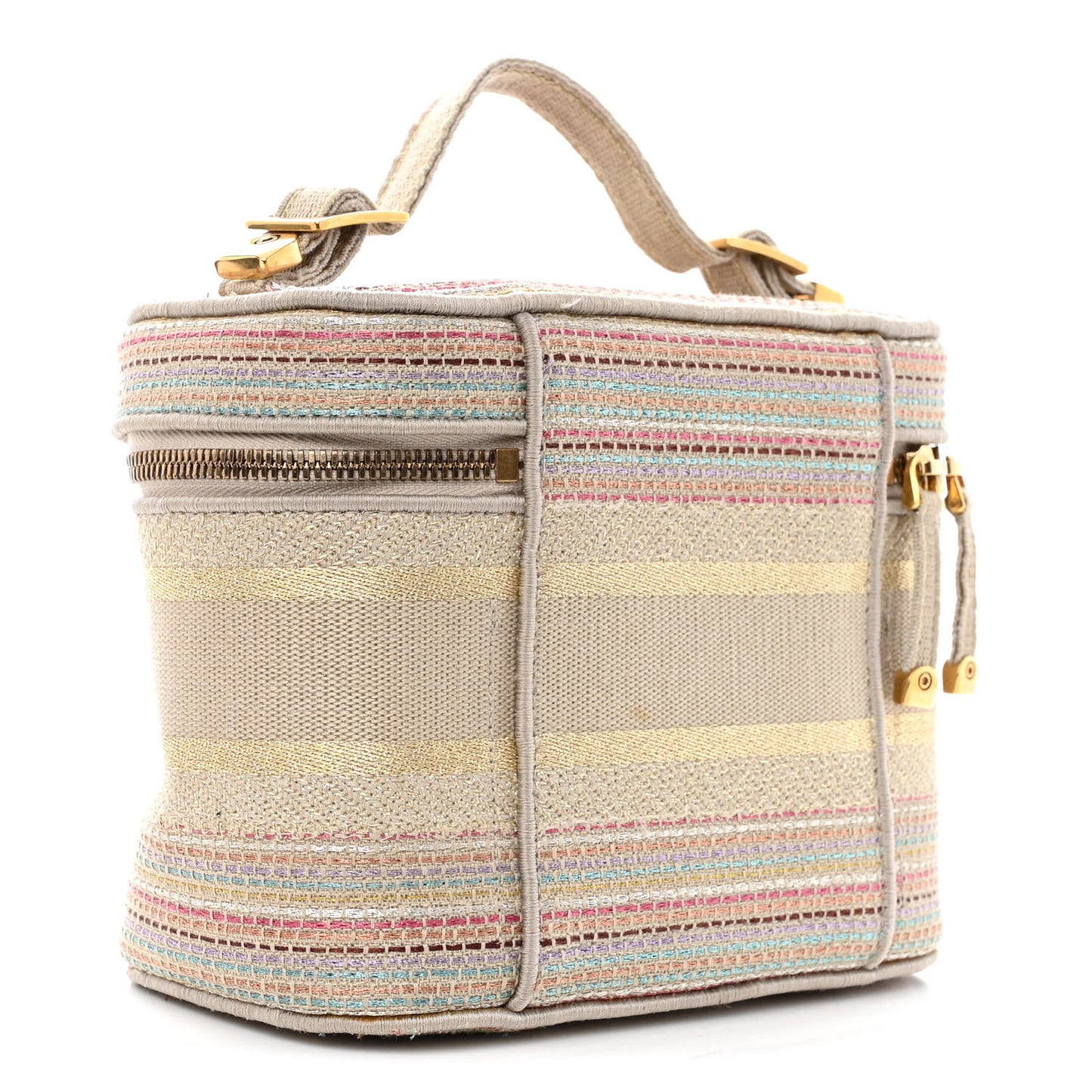Canvas Embroidered Stripes Diortravel Vanity Case Multicolor