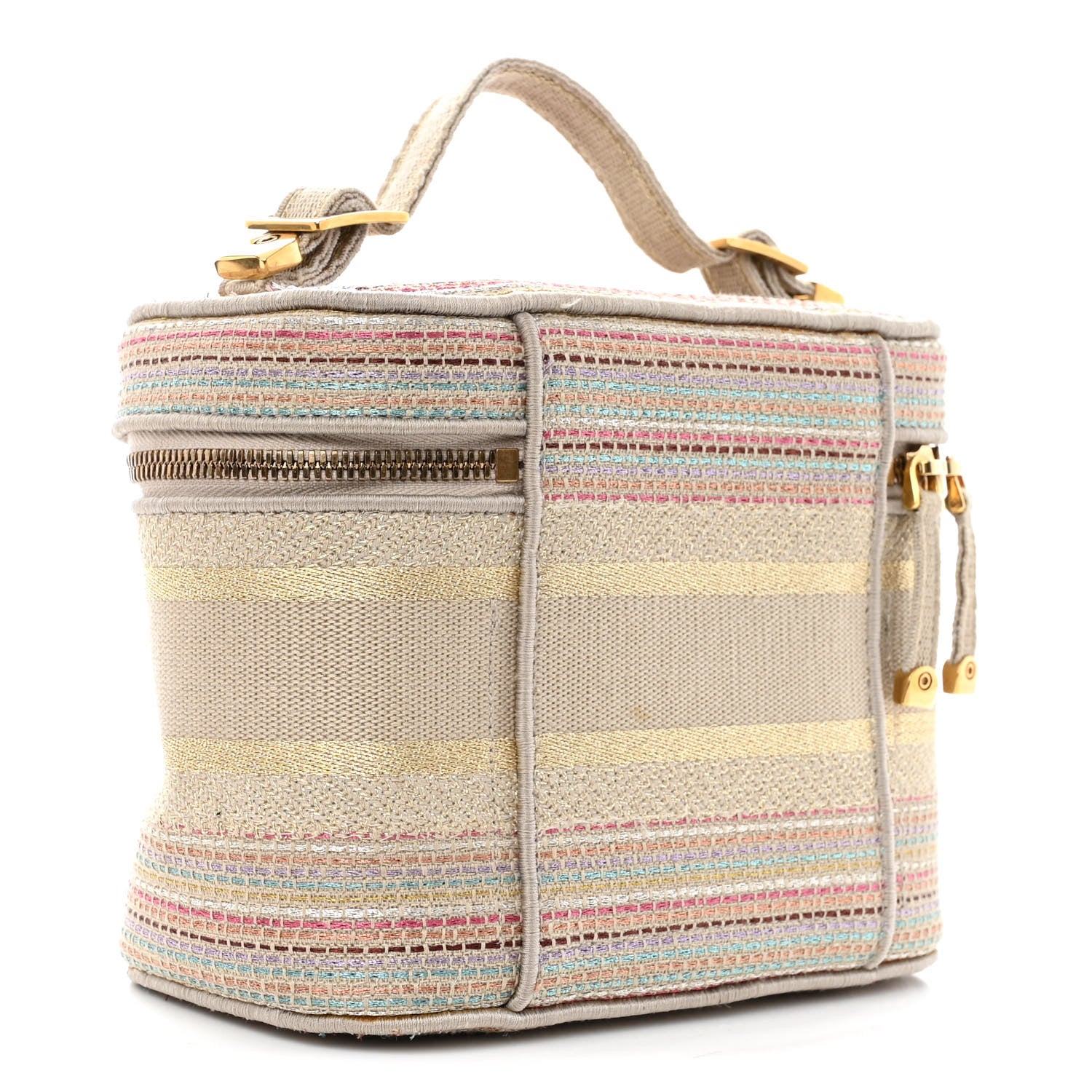 Christian Dior Canvas Embroidered Stripes Diortravel Vanity Case Multicolor 3 of 10