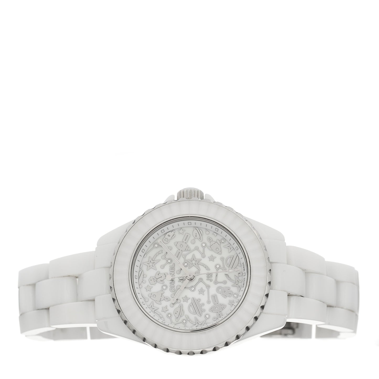 Stainless Steel Ceramic Diamond 33mm J12 Limited Edition Quartz Watch White